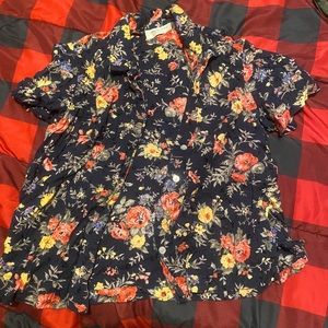Navy blue button up floral shirt